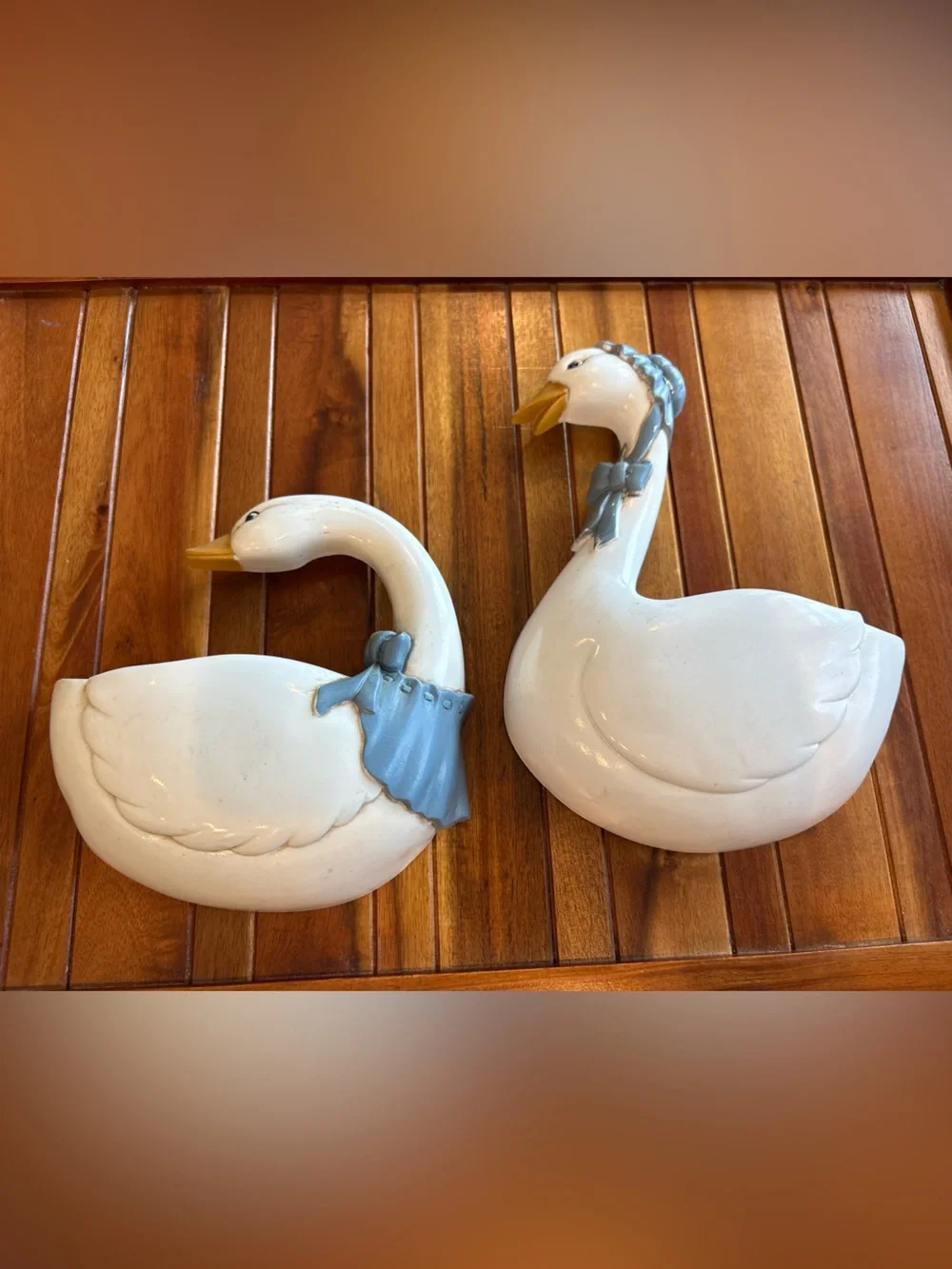 Set Vintage Burwood Goose Wall Pocket Wall Hanging  Duck Blue Ribbon
